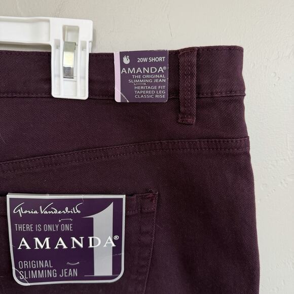NWT Gloria Vanderbilt Amanda Slimming Jean Womans Size 20W SHORT Pants Plum Wine - Picture 3 of 5